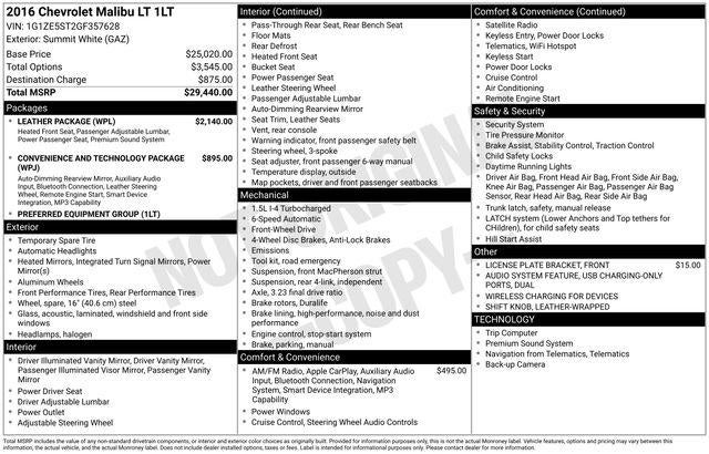 2016 Chevrolet Malibu LT 1LT