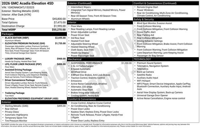 2026 GMC Acadia Elevation
