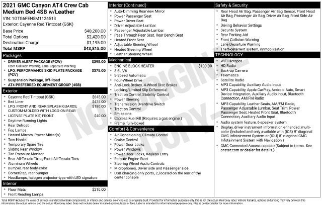 2021 GMC Canyon AT4 w/Leather