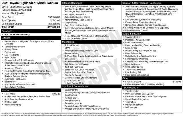 2021 Toyota Highlander Hybrid Platinum