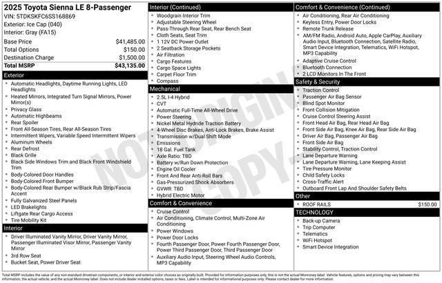 2025 Toyota Sienna LE 8 Passenger