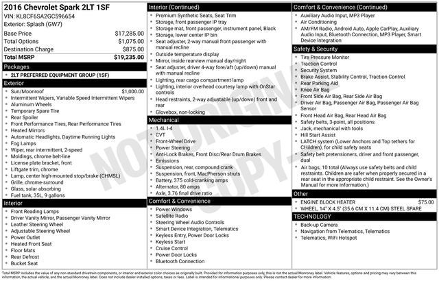 2016 Chevrolet Spark 2LT